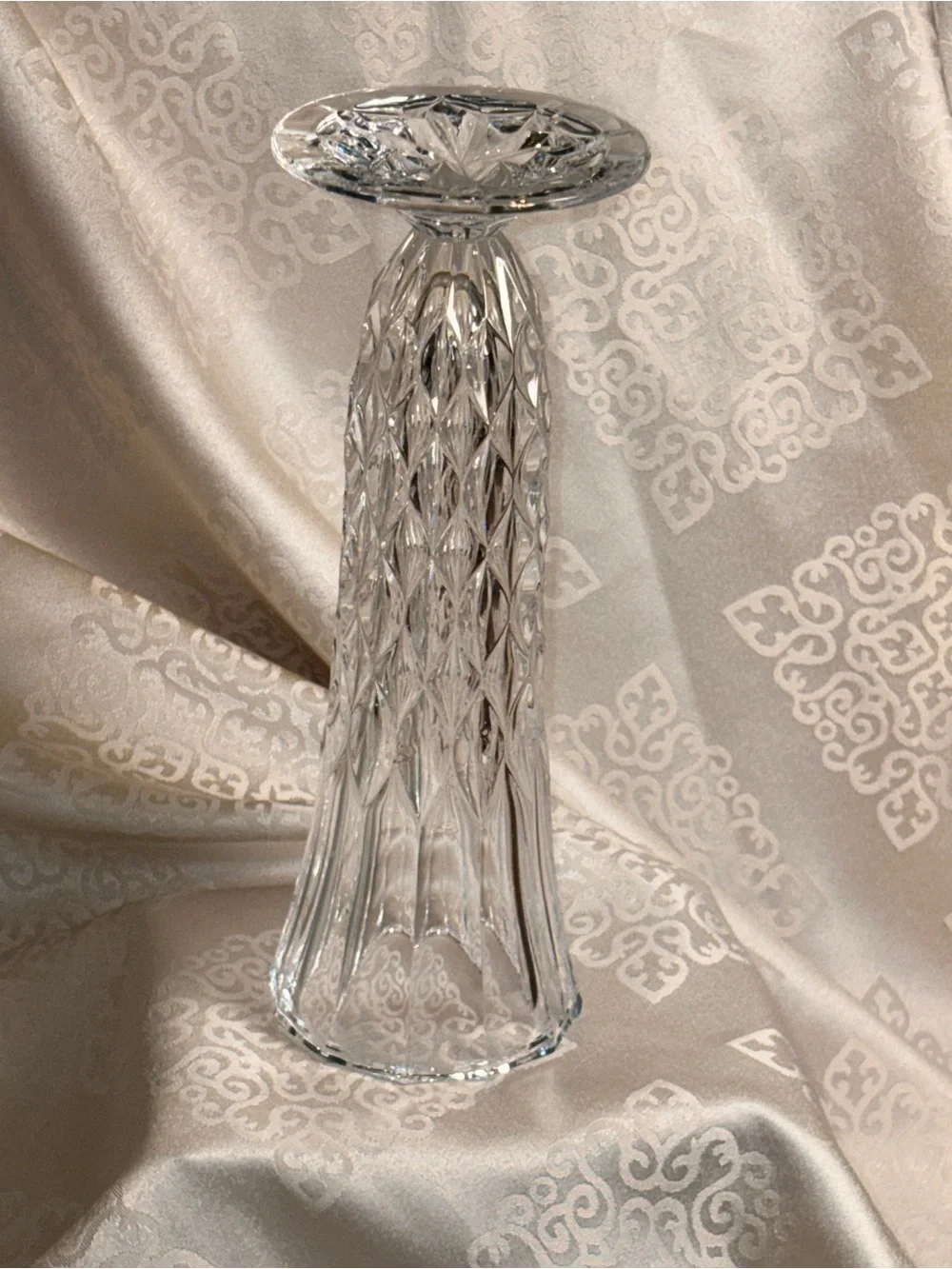 Vintage Heavy Lead Crystal Vase | Elegant 10” Cut Crystal Trumpet Vase